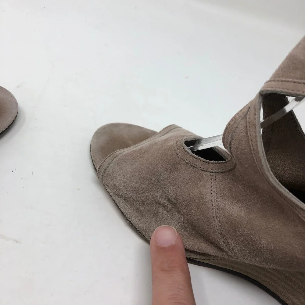Aquazzura Belgravia Wedge Sandal Women 40 US 10 Taupe Suede Lace Up Cutout Italy